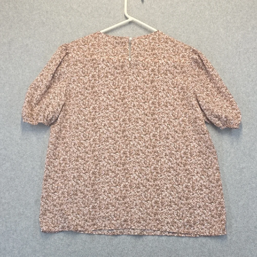 SHEIN Blush Pink Floral Puff Sleeve Blouse Women’s Large